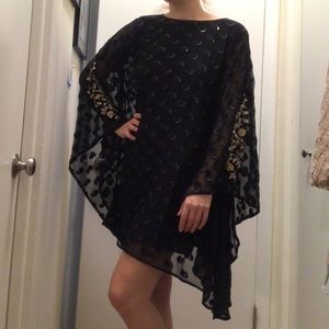 Black embellished cape dress